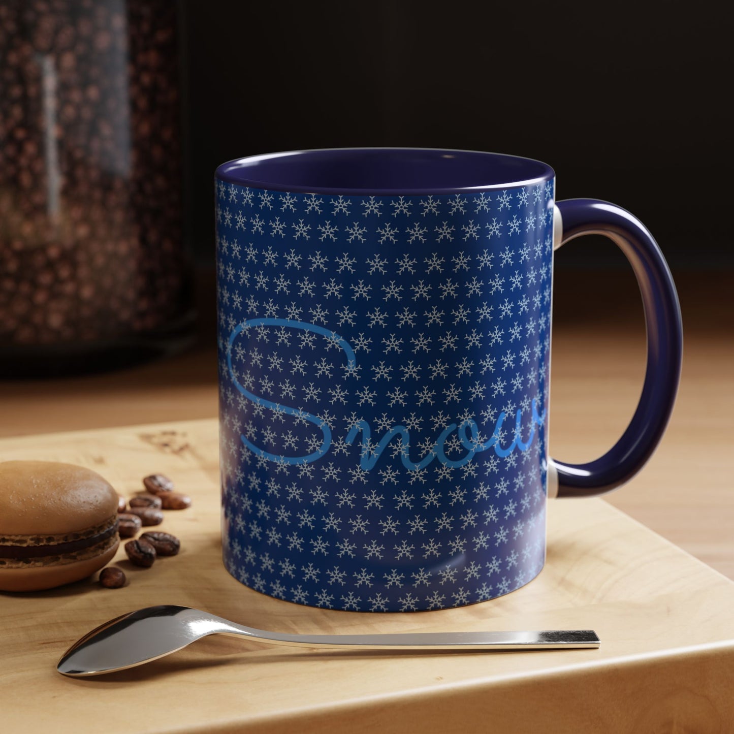 Snowy Night Accent Coffee Mug - Cozy Winter Drinkware, Seasonal Gifts, Holiday Décor, Comfortable Sipping, Blue Design