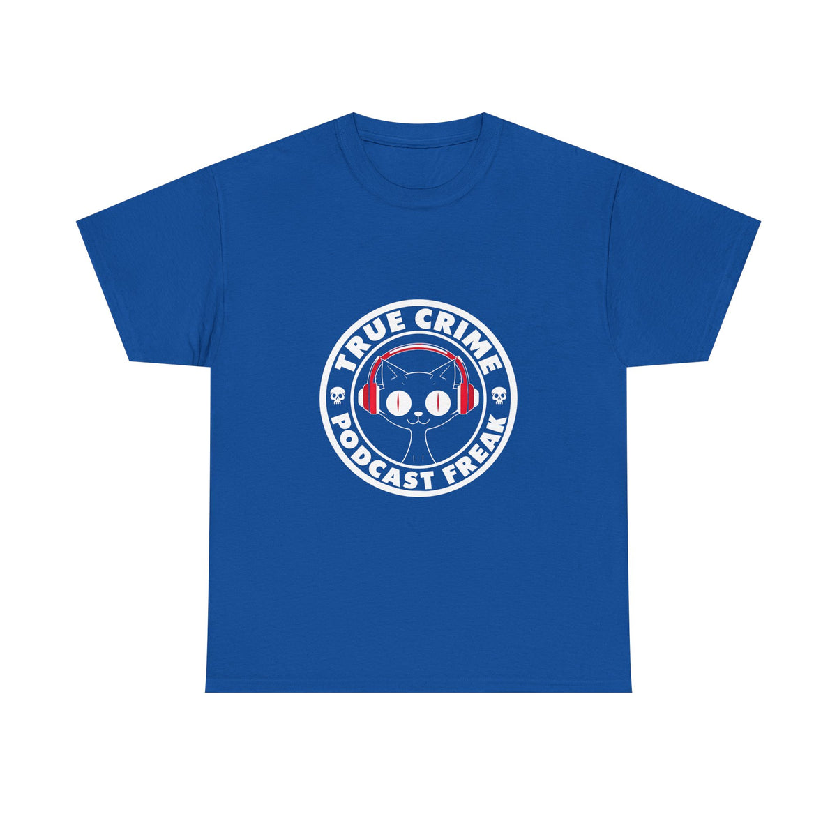 True Crime Podcast Tee — Cat with Headphones Logo