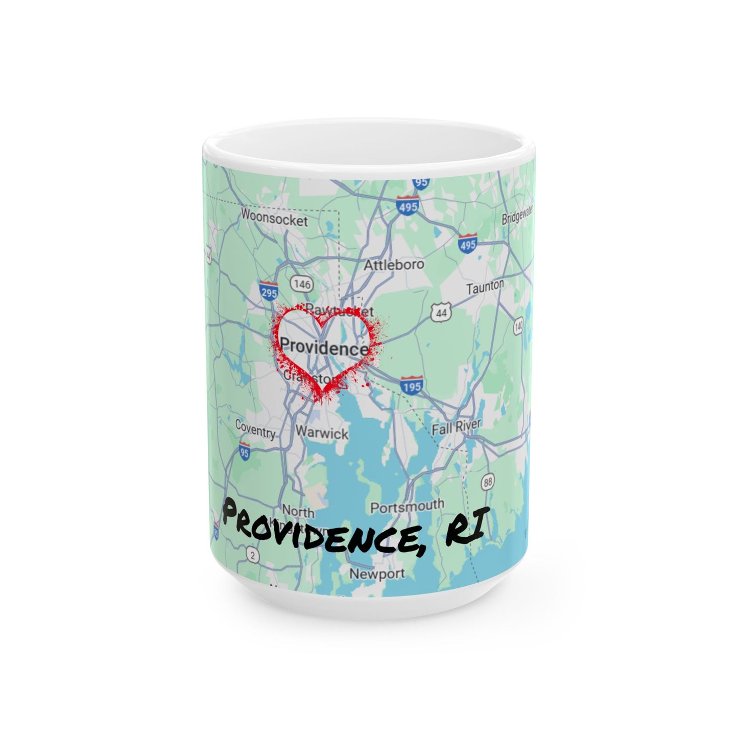Custom Providence, RI Map Mug, Unique Ceramic Coffee Cup, Personalized Gift for Travelers, Rhode Island Souvenir, Heart Map Design