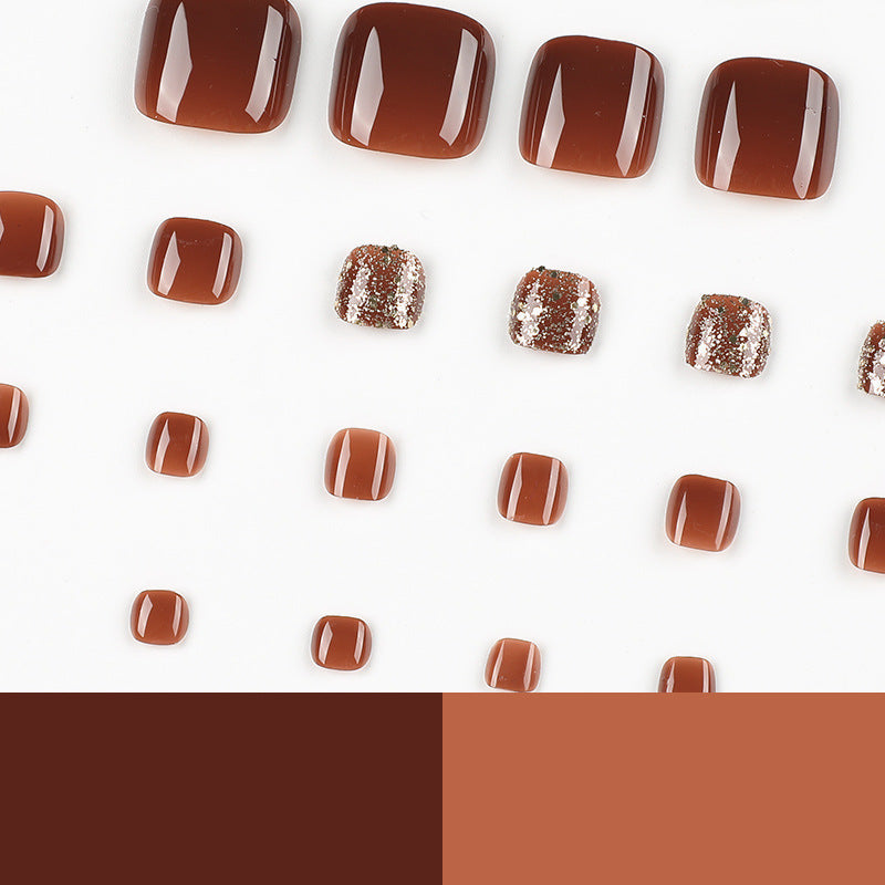 Brown Glitter Toe Nails with Chic Shimmer Accents – Image 4