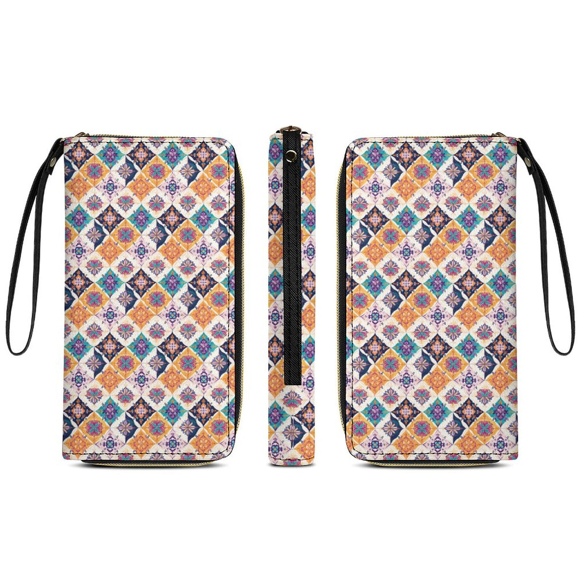 Leather Wallet with Wristlet Strap (2 Pictures on 2 Sides)