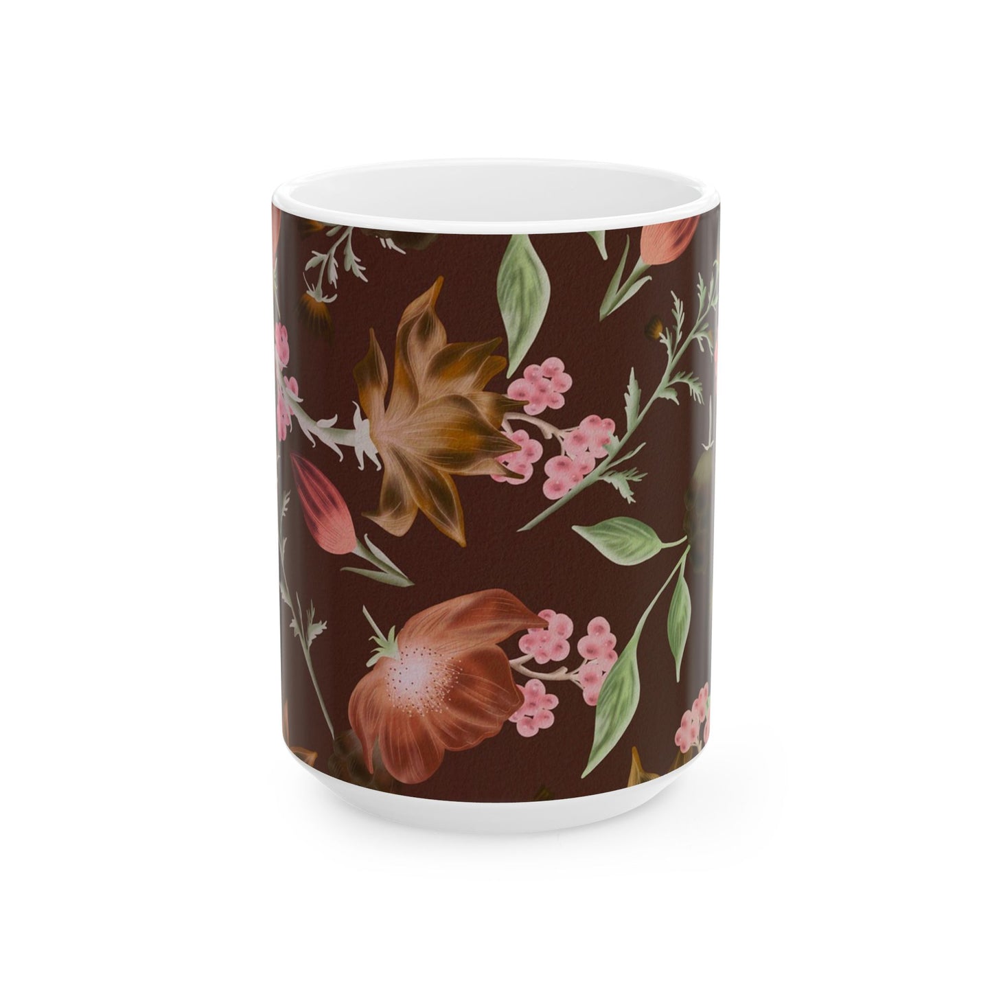 Floral Ceramic Mug, Botanical Coffee Cup, Gift for Mom, Tea Lover's Mug, Cozy Kitchen Decor, Rustic Floral Design