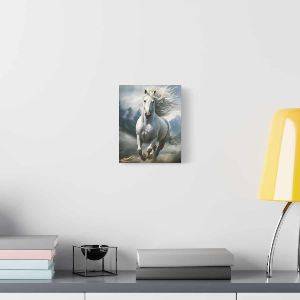 White Stallion Canvas Print – Majestic Galloping Horse Wall Art