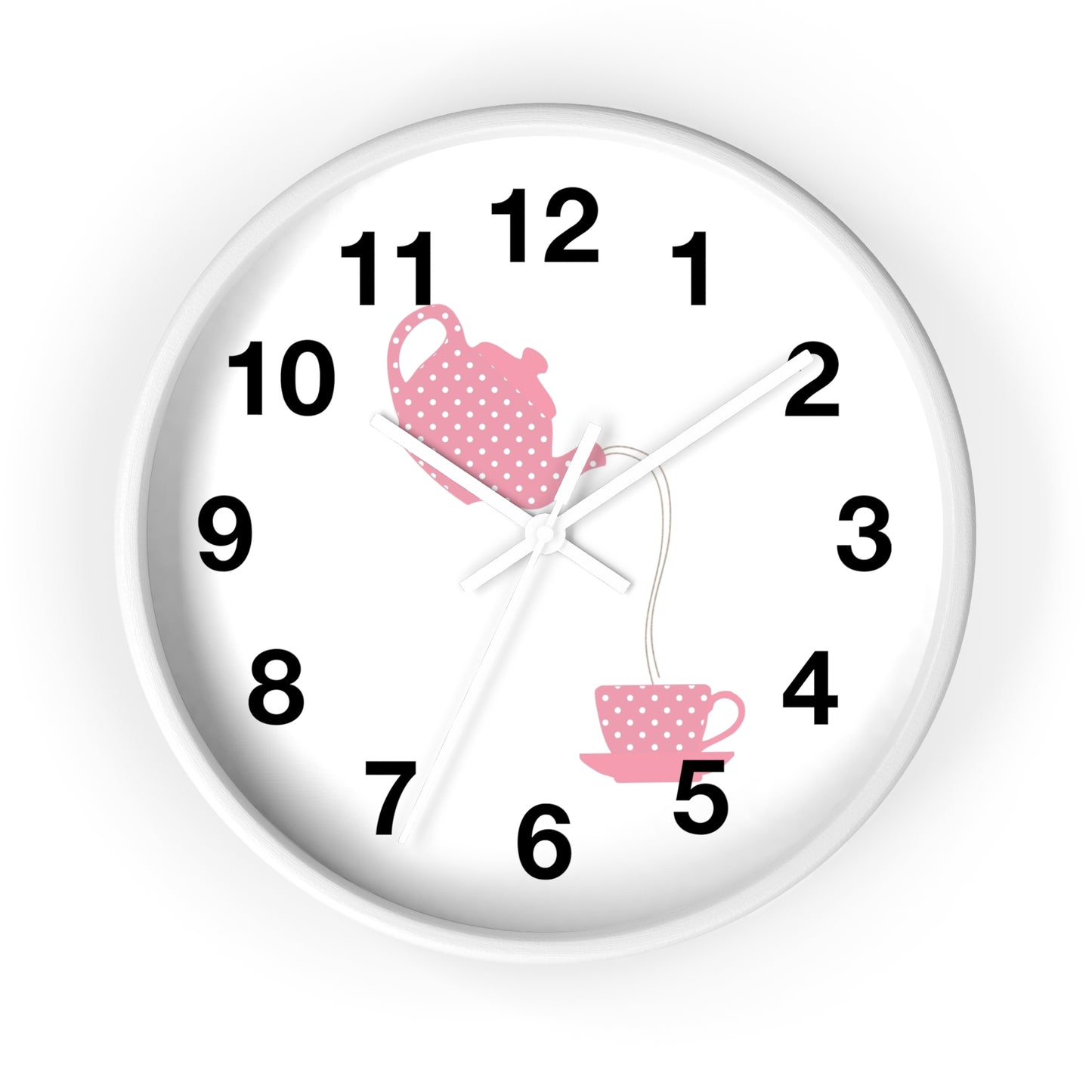 Charming Teapot Wall Clock, Home Decor, Kitchen Gift, Cute Coffee Time, Tea Lover's Gift, Pink Polka Dot Design