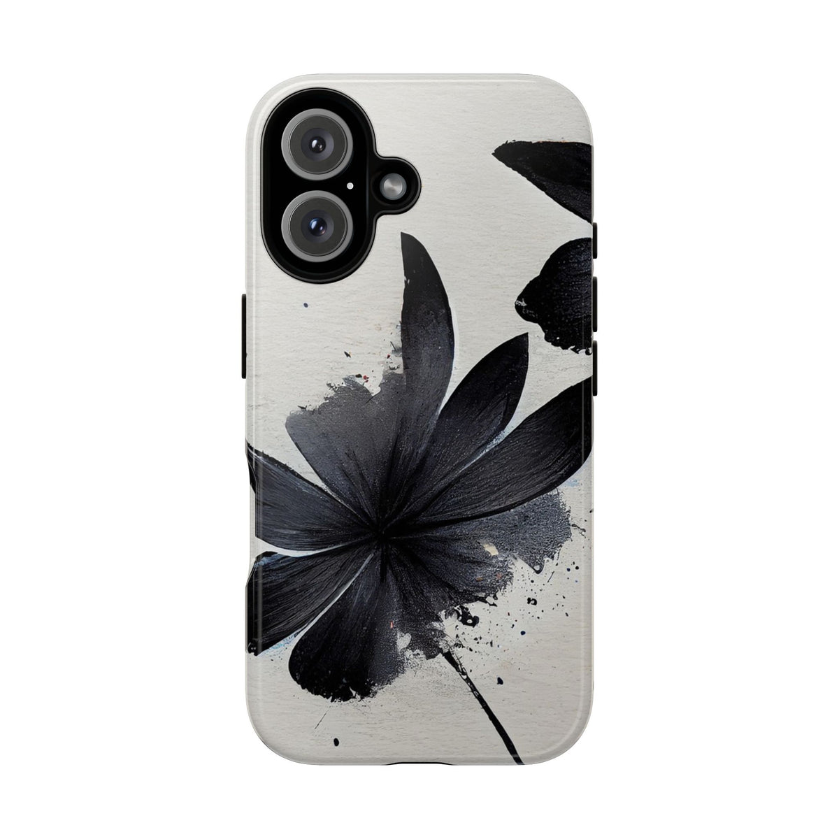Monochrome Floral Tough Phone Case — Black Ink Flower Protective Cover