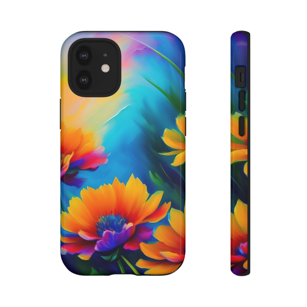 Floral Burst Tough Phone Case — Vibrant Watercolor Flowers Protective Cover