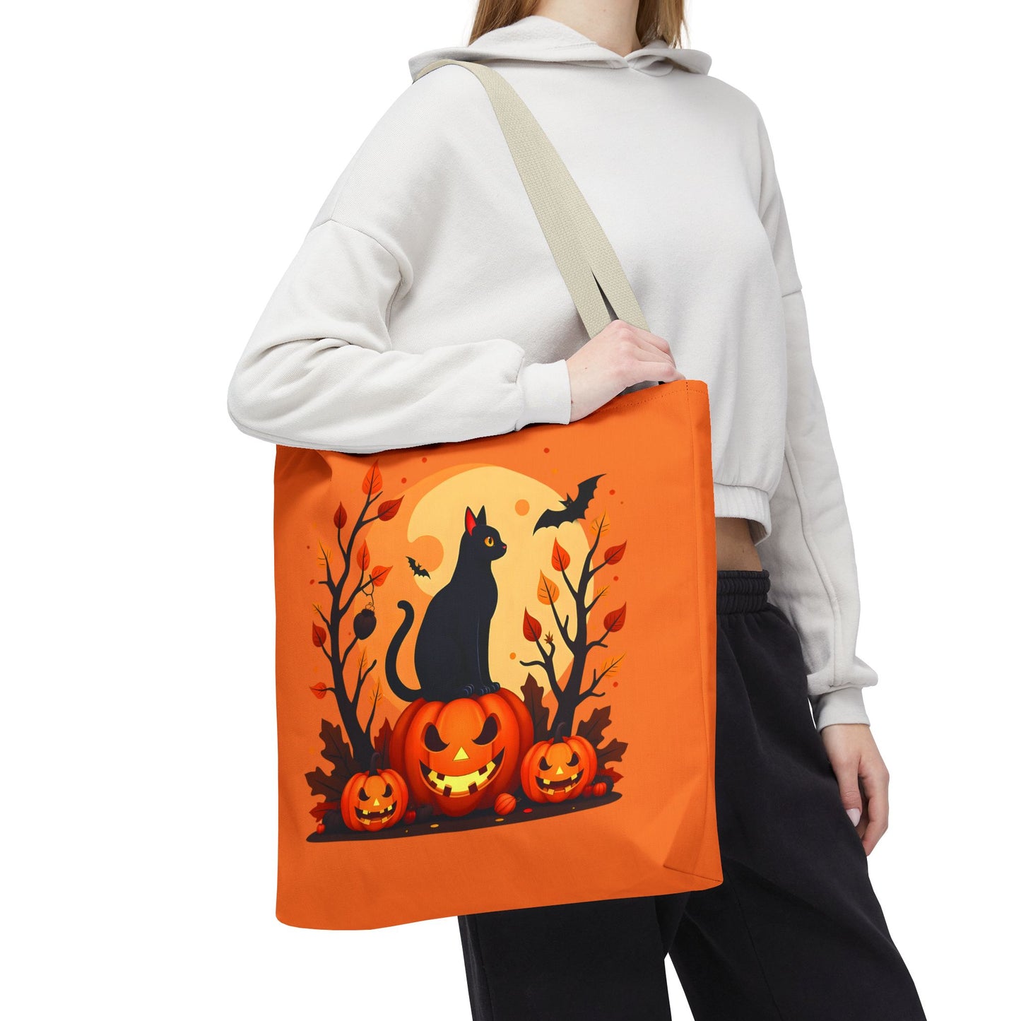 Halloween Cat Tote Bag | Spooky Halloween Accessory, Trick or Treat, Gift for Cat Lovers, Fall Fashion Must-Have, Pumpkin Decor