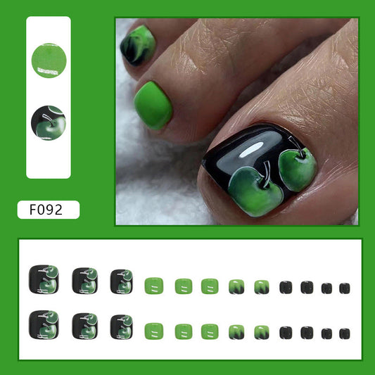 Press-on toenails style, fresh and natural, green apple vitality manicure, light green fake nails, fashion – Image 2
