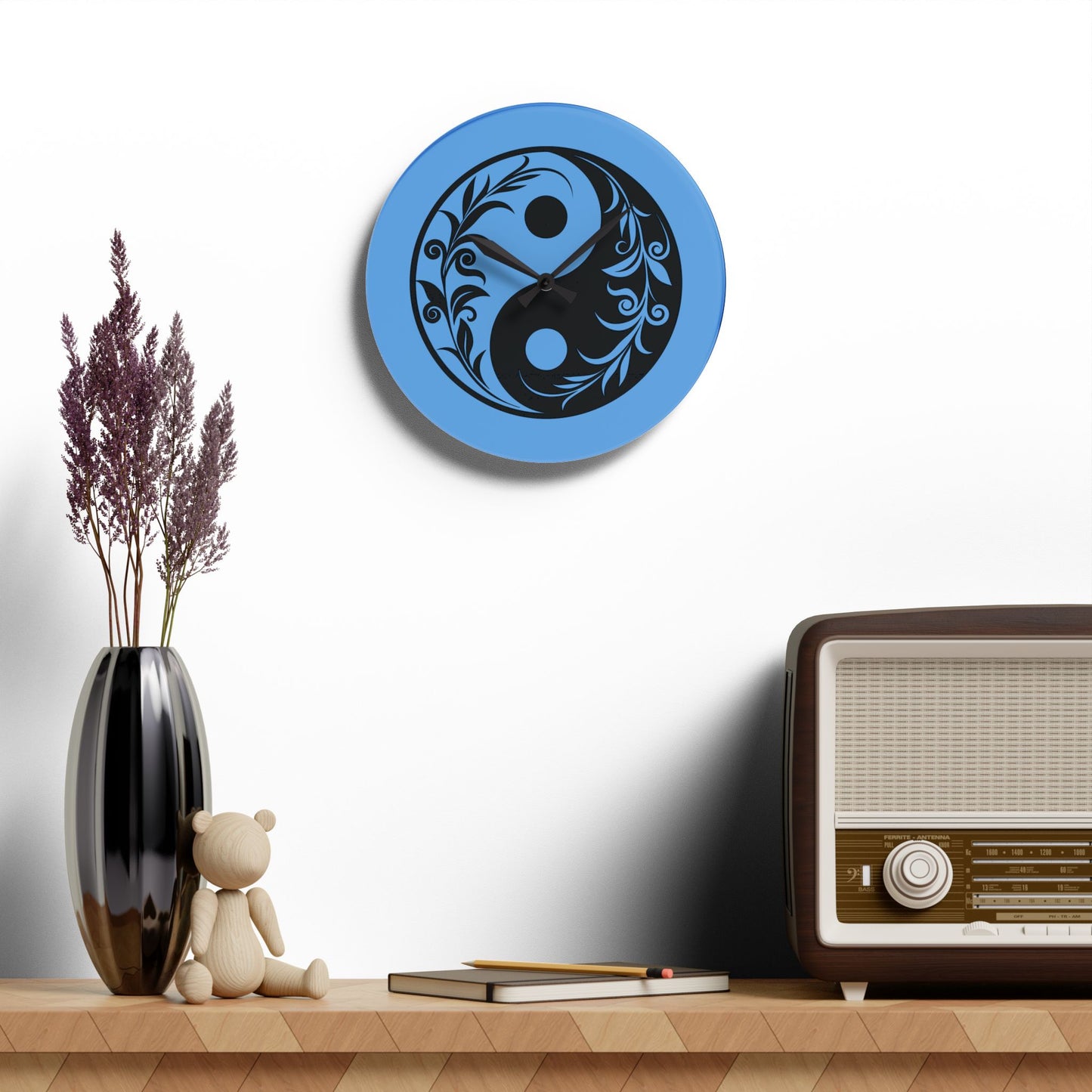 Yin Yang Acrylic Wall Clock, Bohemian Decor, Modern Home Accent, Statement Art, Gift for Yoga Lovers, Unique Wall Art