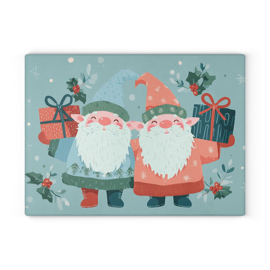 Christmas Gnome Glass Cutting Board, Holiday Kitchen Decor, Gift for Foodies, Gnome Lover Gift, Festive Kitchen Accessory