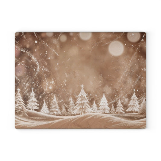 Winter Wonderland Glass Cutting Board – Snowy Pine Trees Holiday Kitchen Decor