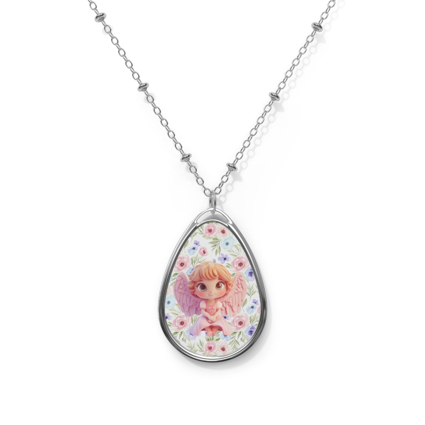 Oval Necklace Floral Angel