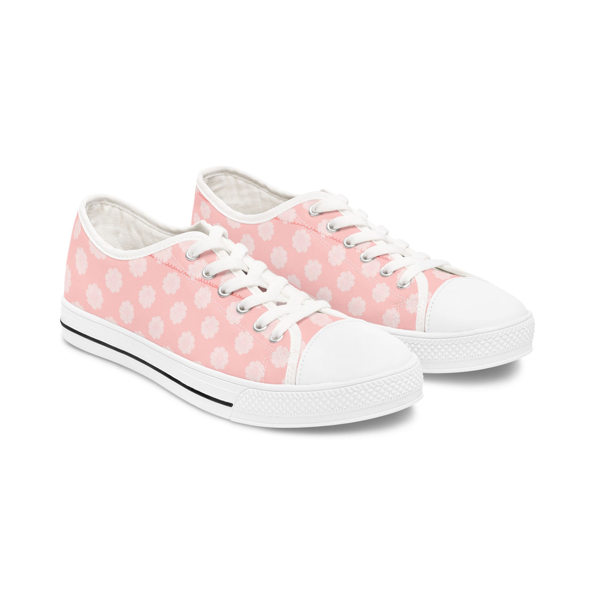 Pink Daisy Low Top Sneakers — Floral Canvas Casual Shoes
