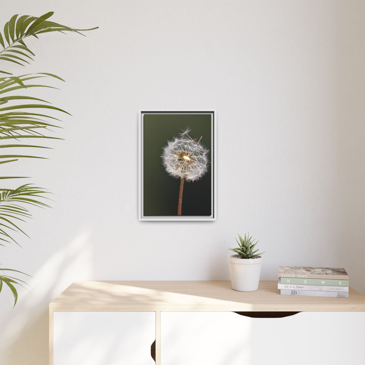 Framed Dandelion Canvas Print — Matte Botanical Wall Art