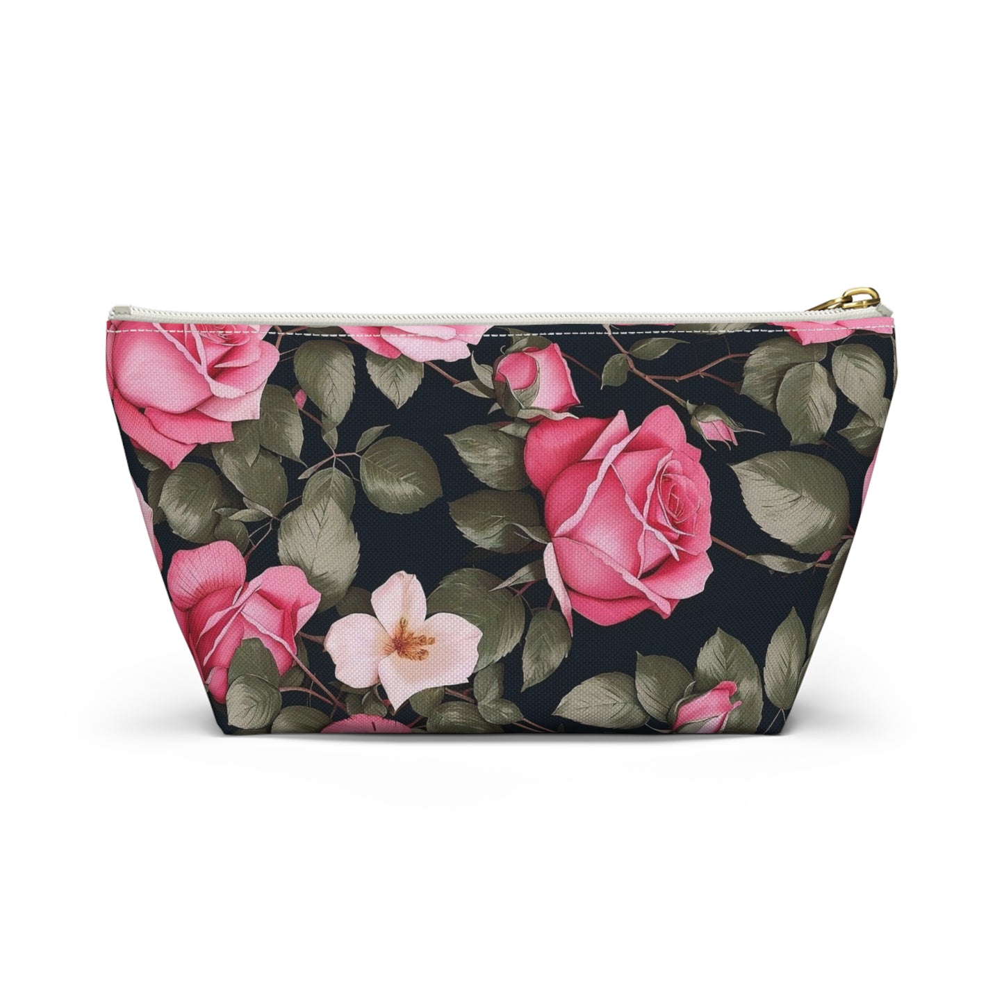 Floral Accessory Pouch, Pink Rose Makeup Bag, Travel Toiletry Case, Elegant Flower Pouch, Gift for Her