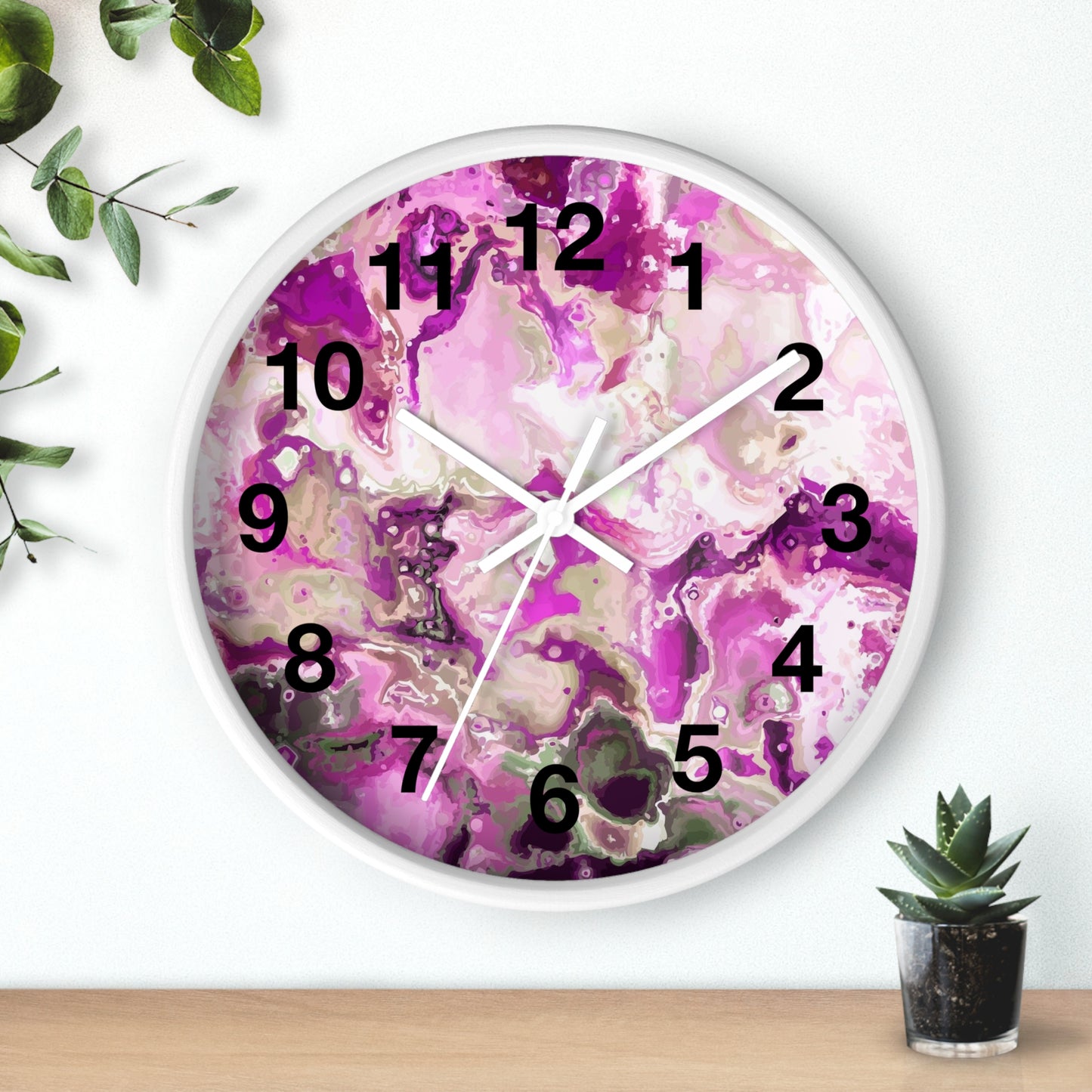 Elegant Pink Swirl Wall Clock Home Decor, Gift for Her, Modern Design, Office Wall Art, Functional Art