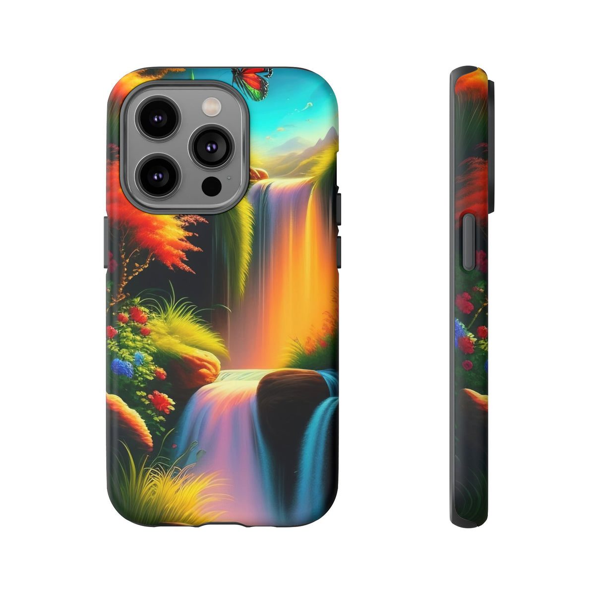 Phone Case - Vibrant Waterfall Landscape with Butterfly | Colorful Nature Protective Case