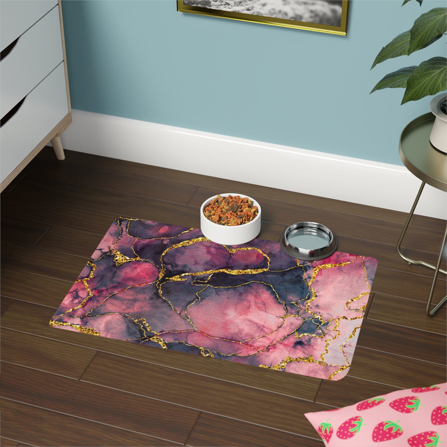 Marble Pink & Gold Pet Food Mat (12x18)