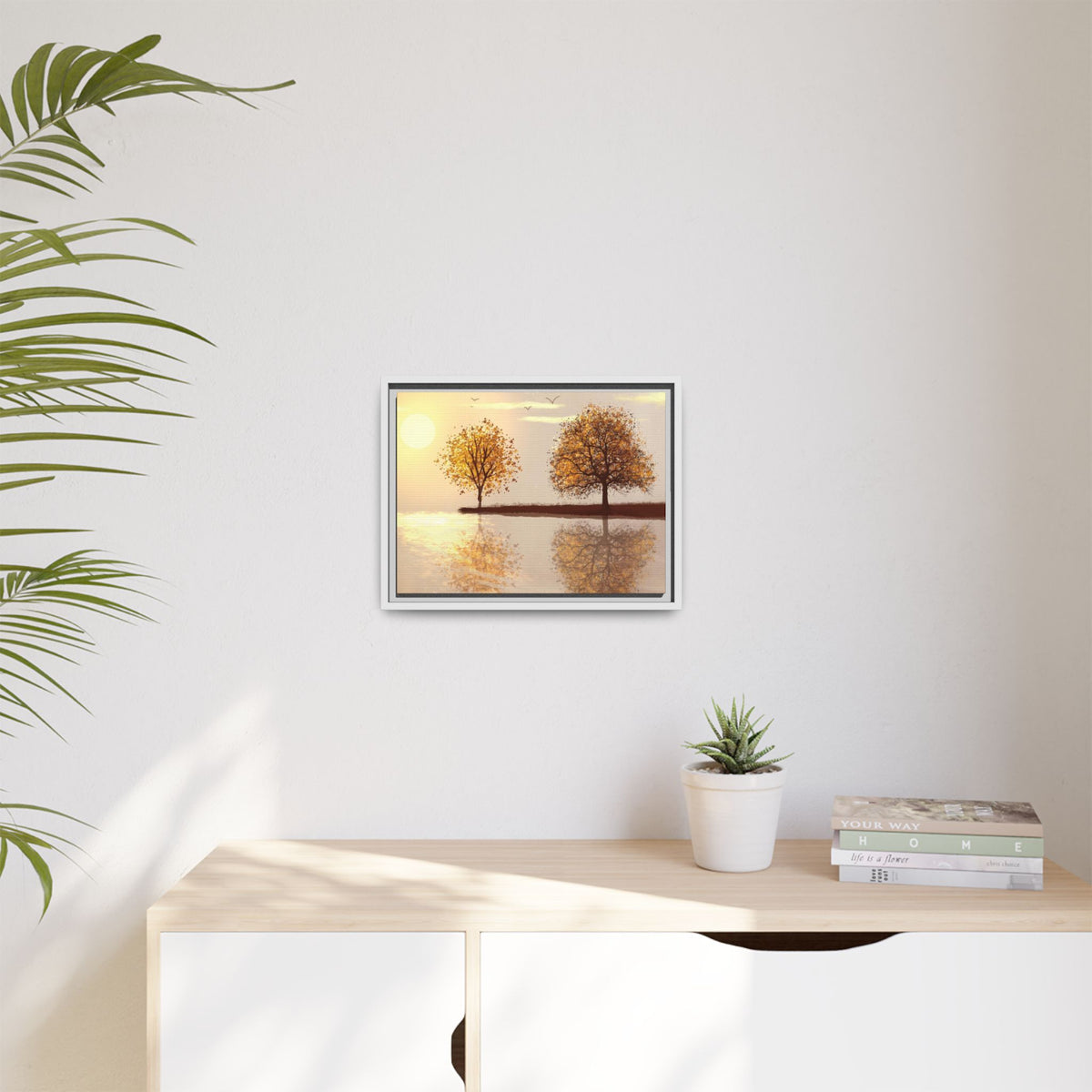 Framed Matte Canvas Wall Art — Golden Autumn Trees Reflection