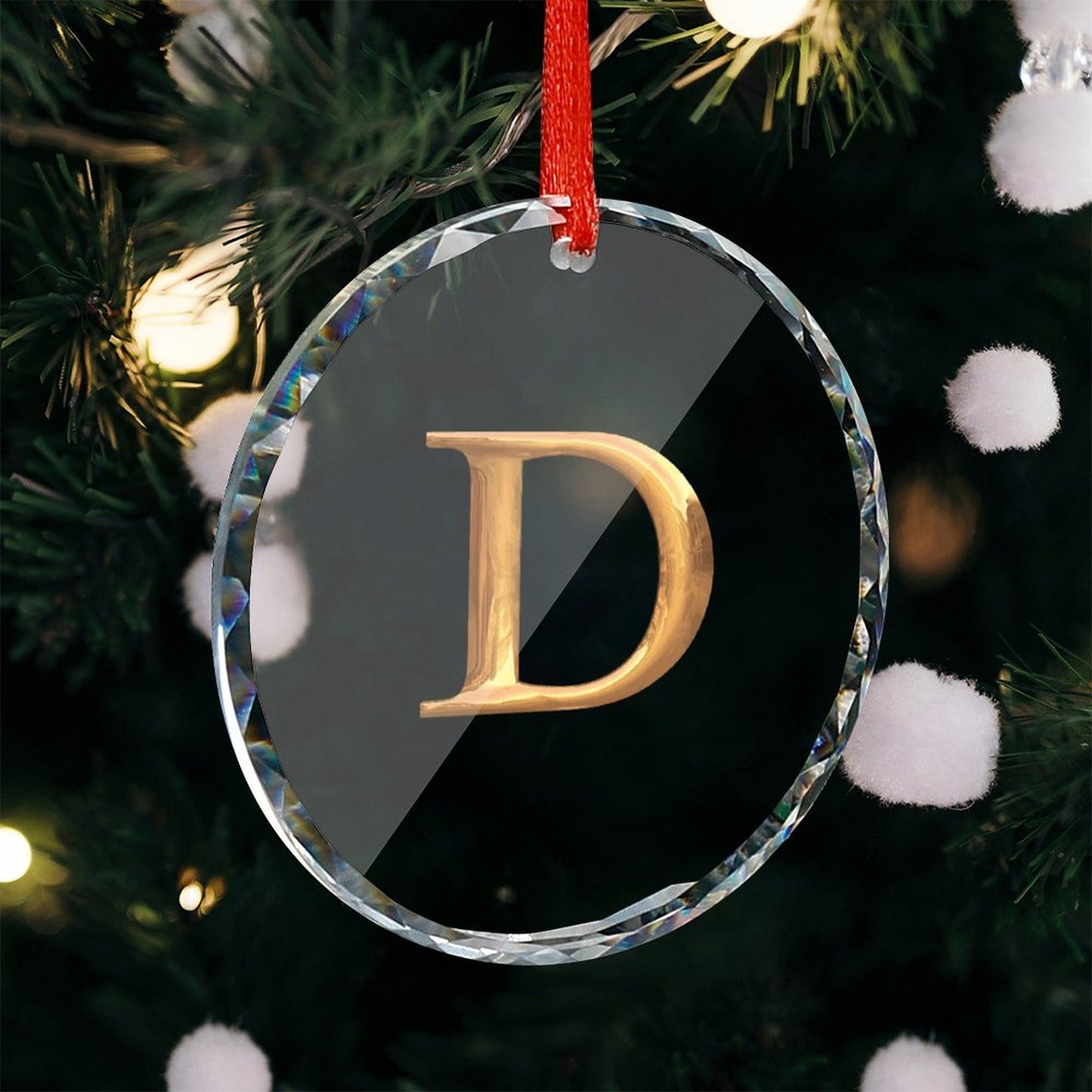 Glass Circular Ornament Pendant - Letter D