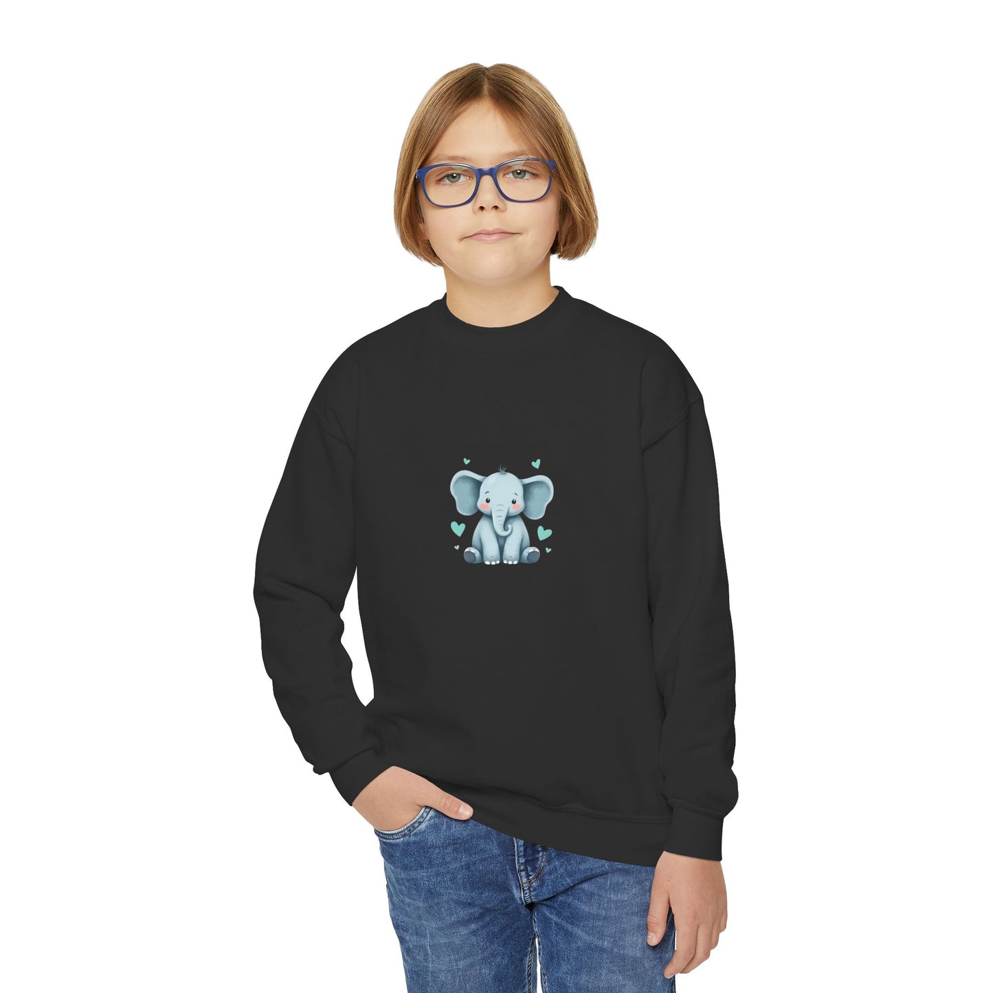 Adorable Elephant Youth Crewneck Sweatshirt, Kids' Casual Wear, Animal Lover Gift, Birthday Present, Cute Sweatshirt for All Seasons
