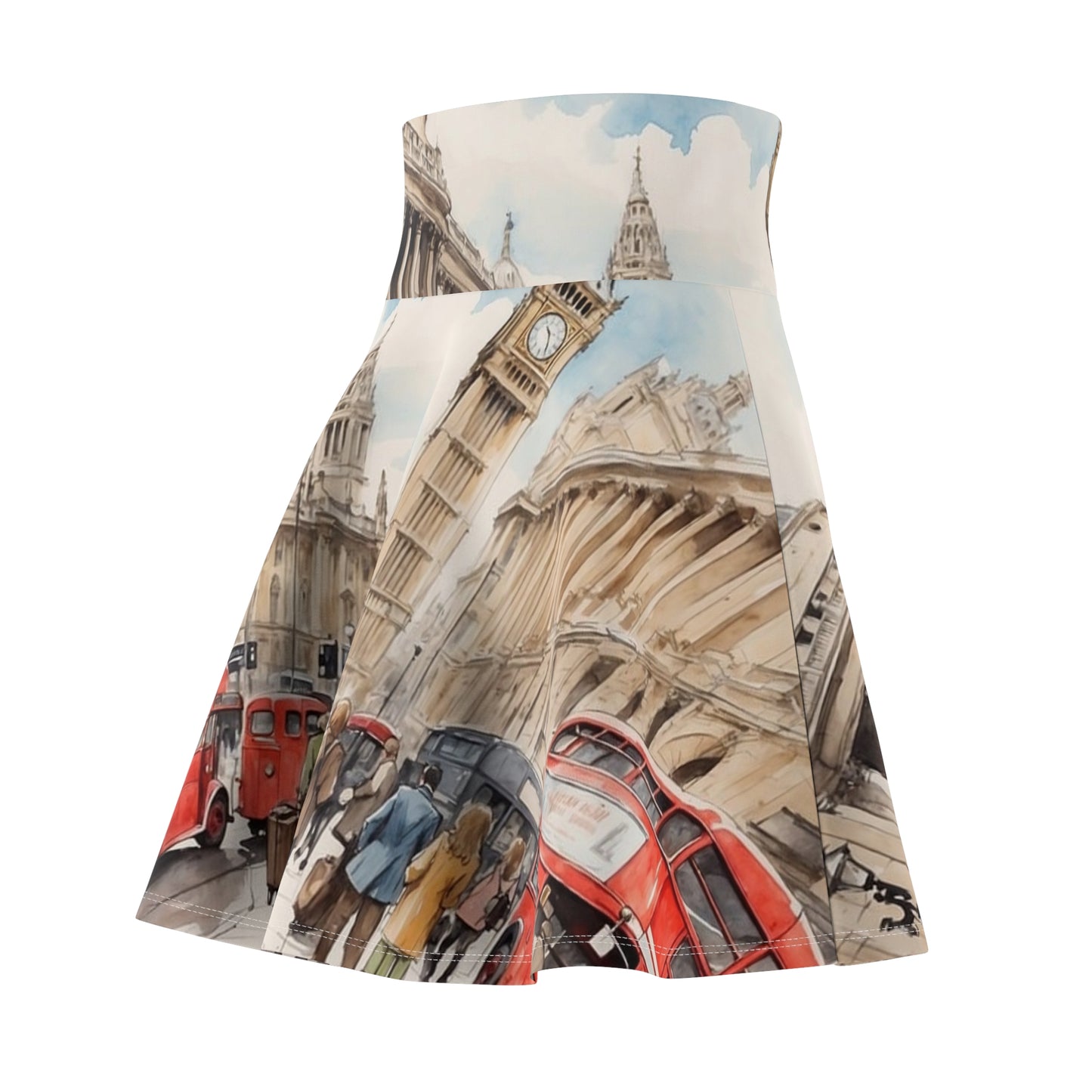 Women's London Scene Skater Skirt, Vintage City Print, Summer Fashion, Travel Outfit, Gift for Her, Casual Wear