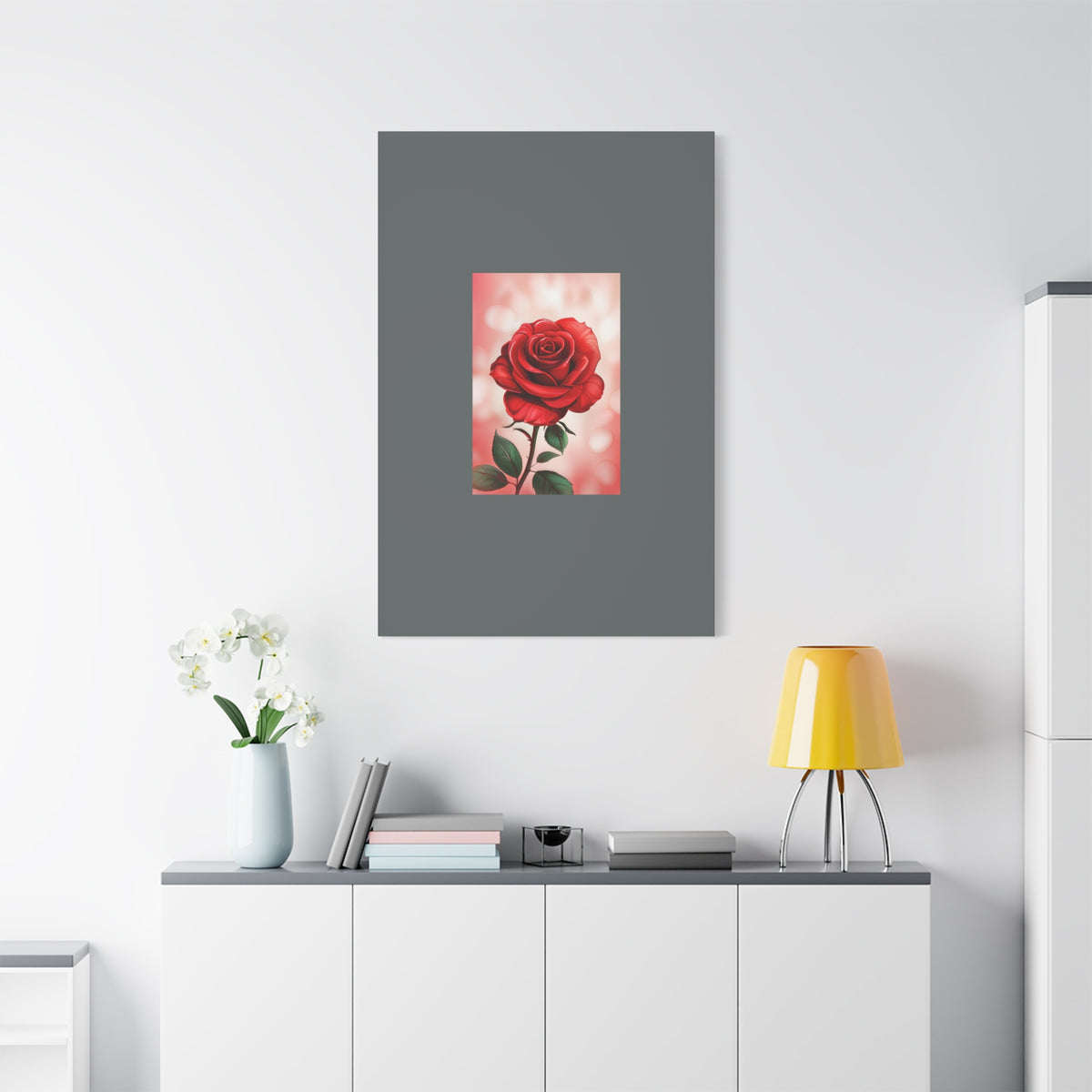 Red Rose Vertical Matte Canvas Print — Romantic Floral Wall Art