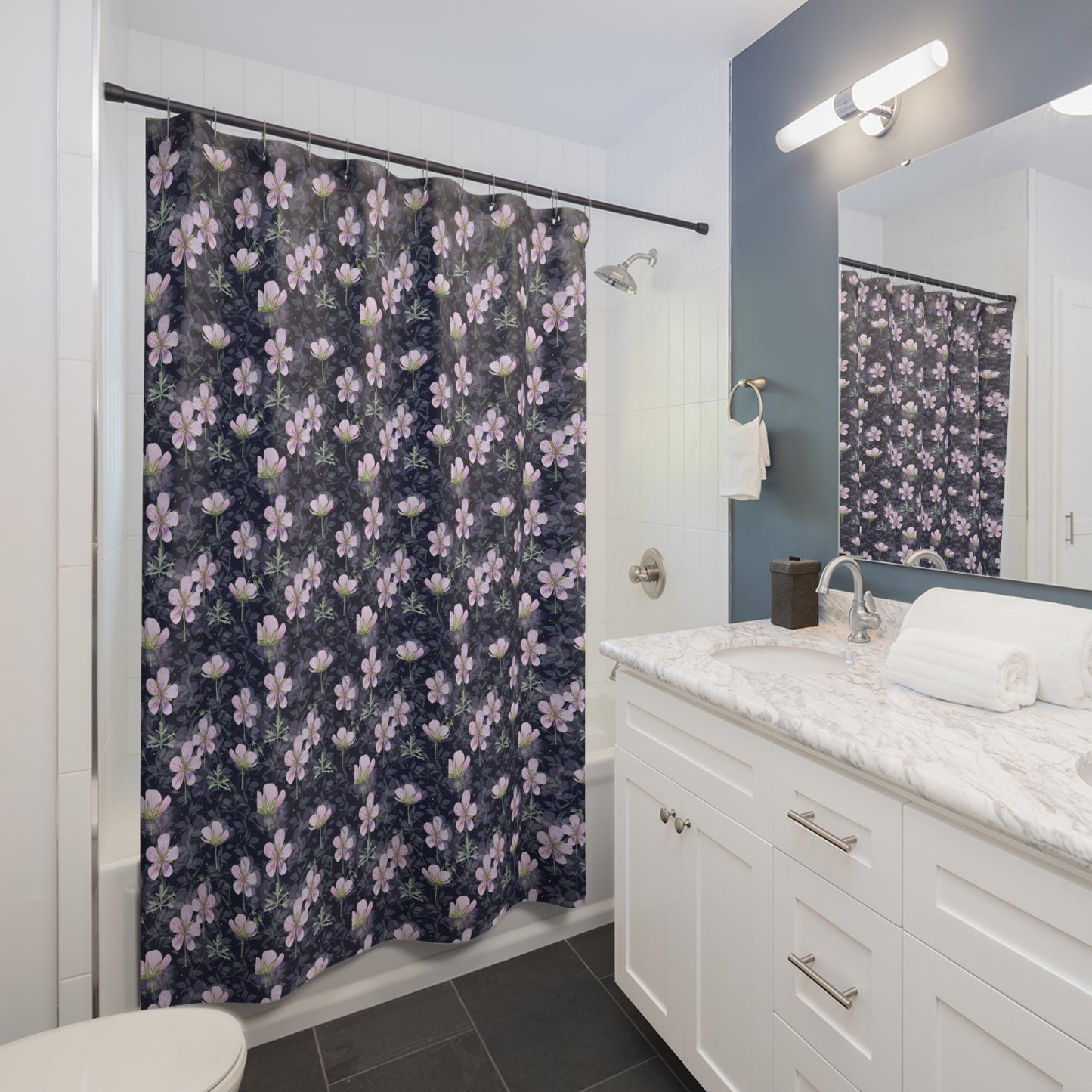 Floral Shower Curtain with Purple Blooms, Bathroom Decor, Bohemian Vibe, Gift for Spring, Home Makeover, Wedding Registry