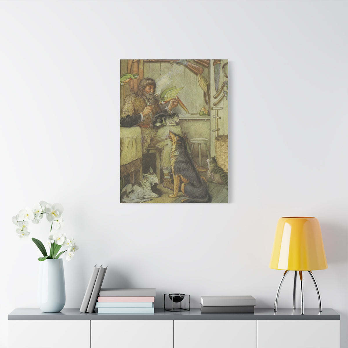 Vintage Cottage Animal Illustration Matte Canvas Print