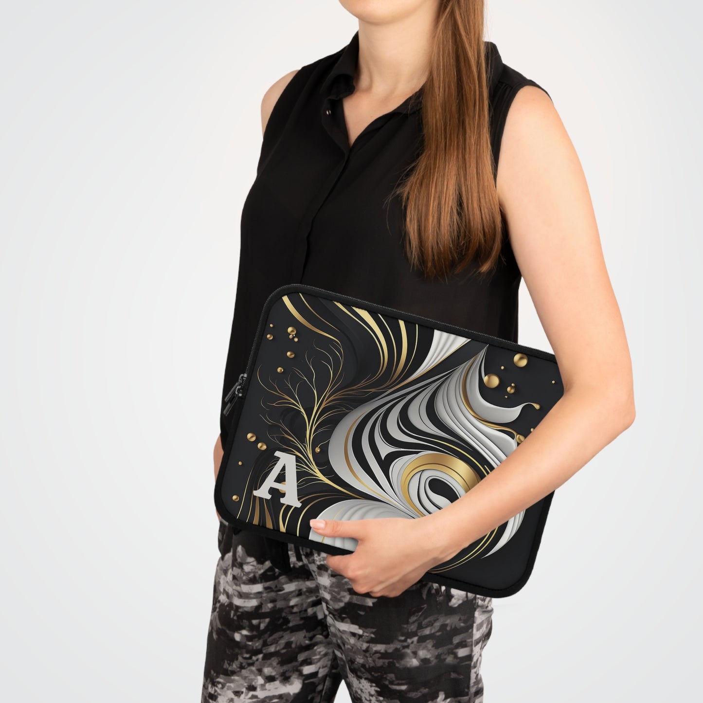 Elegant Personalized Laptop Sleeve, Art-Inspired Tech Case, Gift for Students, Professionals, Custom Monogram Sleeve, Stylish Gadget Cover