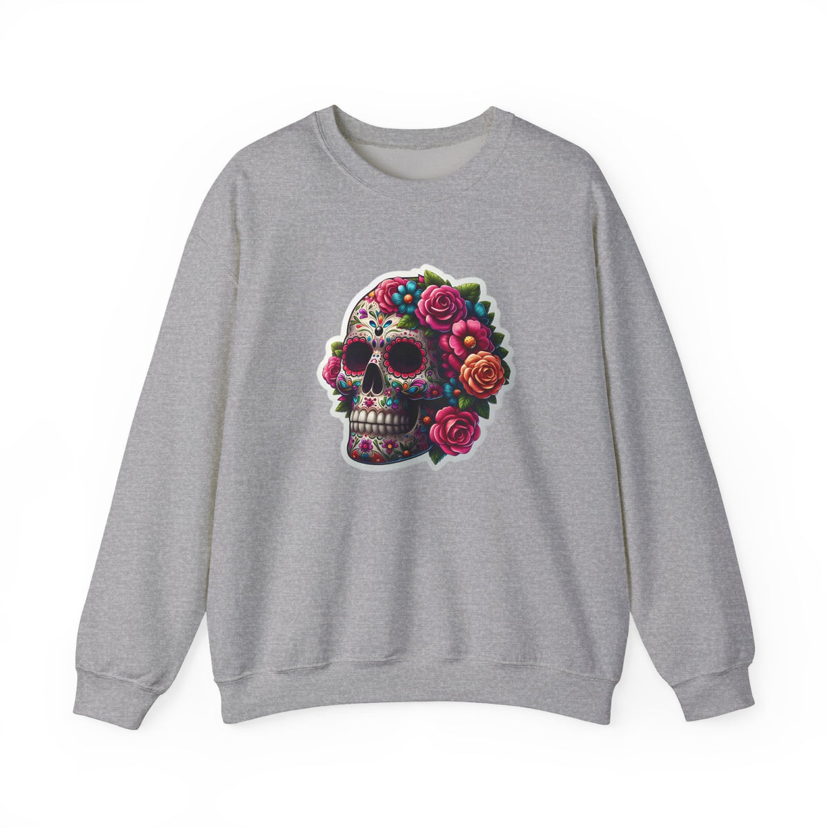 Sugar Skull Crewneck Sweatshirt — Floral Day of the Dead Graphic