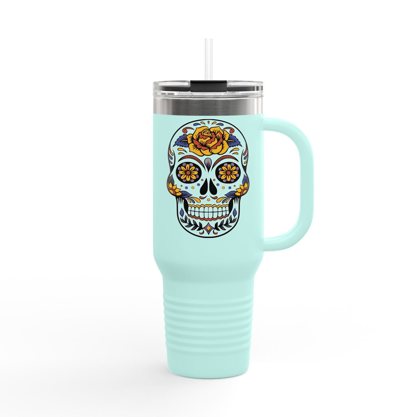 Day of the Dead Insulated Travel Mug, 40oz Skull Design, Coffee Tumbler, Gift