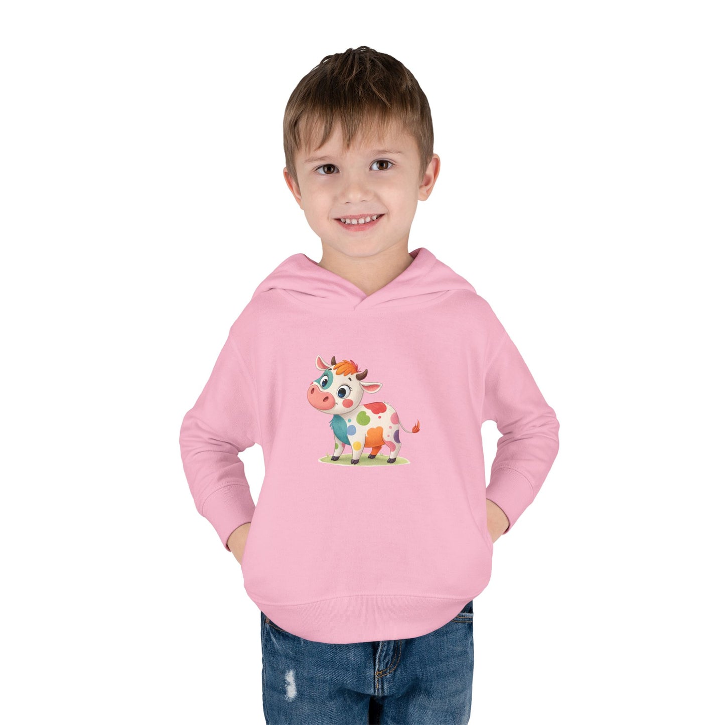 Cute Cow Toddler Pullover Fleece Hoodie, Kids' Hoodie, Animal Hoodie, Cozy Kids Apparel, Fun Gifts for Toddlers, Birthday Gift