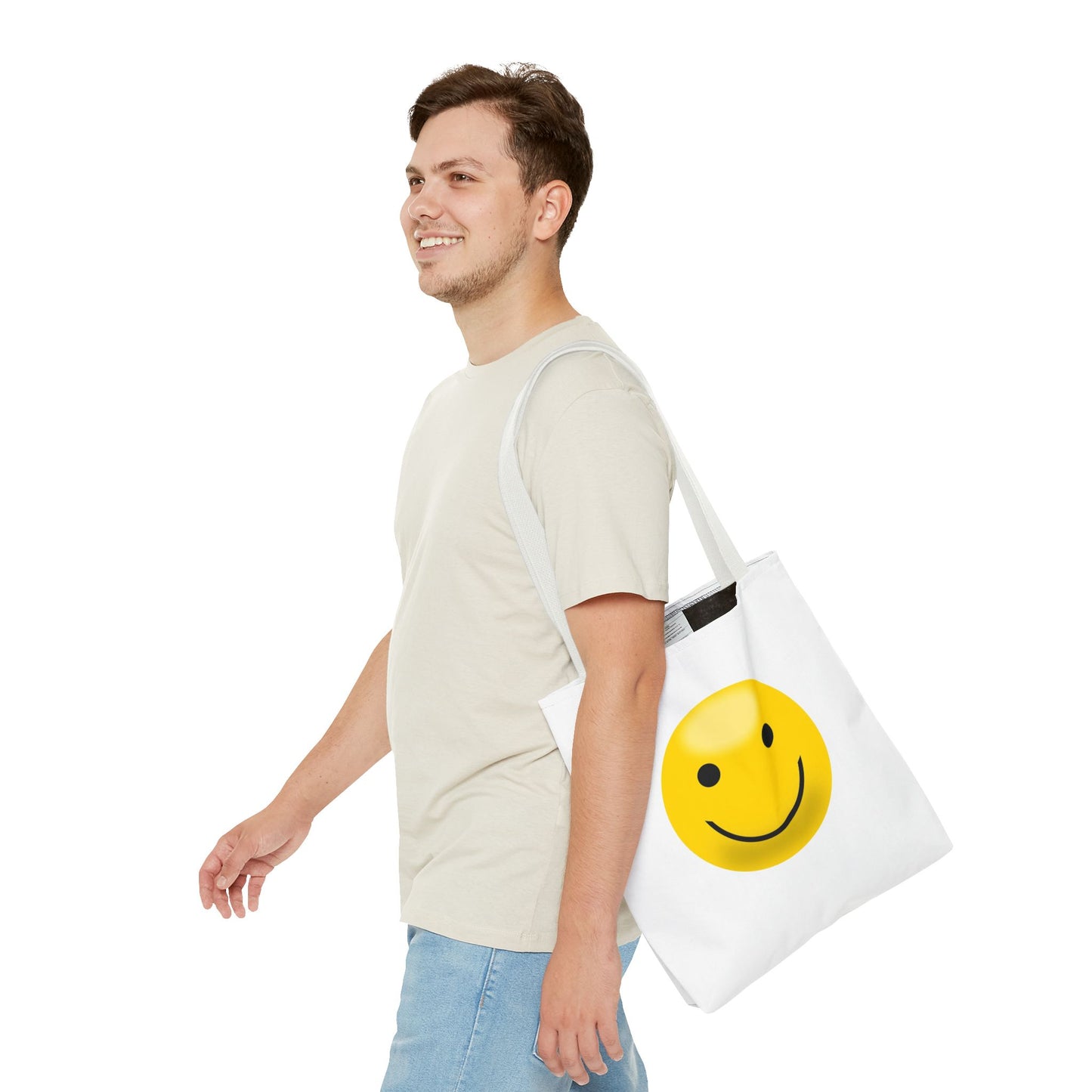Smiley Face Tote Bag, Eco-Friendly Shopping Bag, Fun Beach Bag, Gift for Teens, Happy Tote for Everyday Use