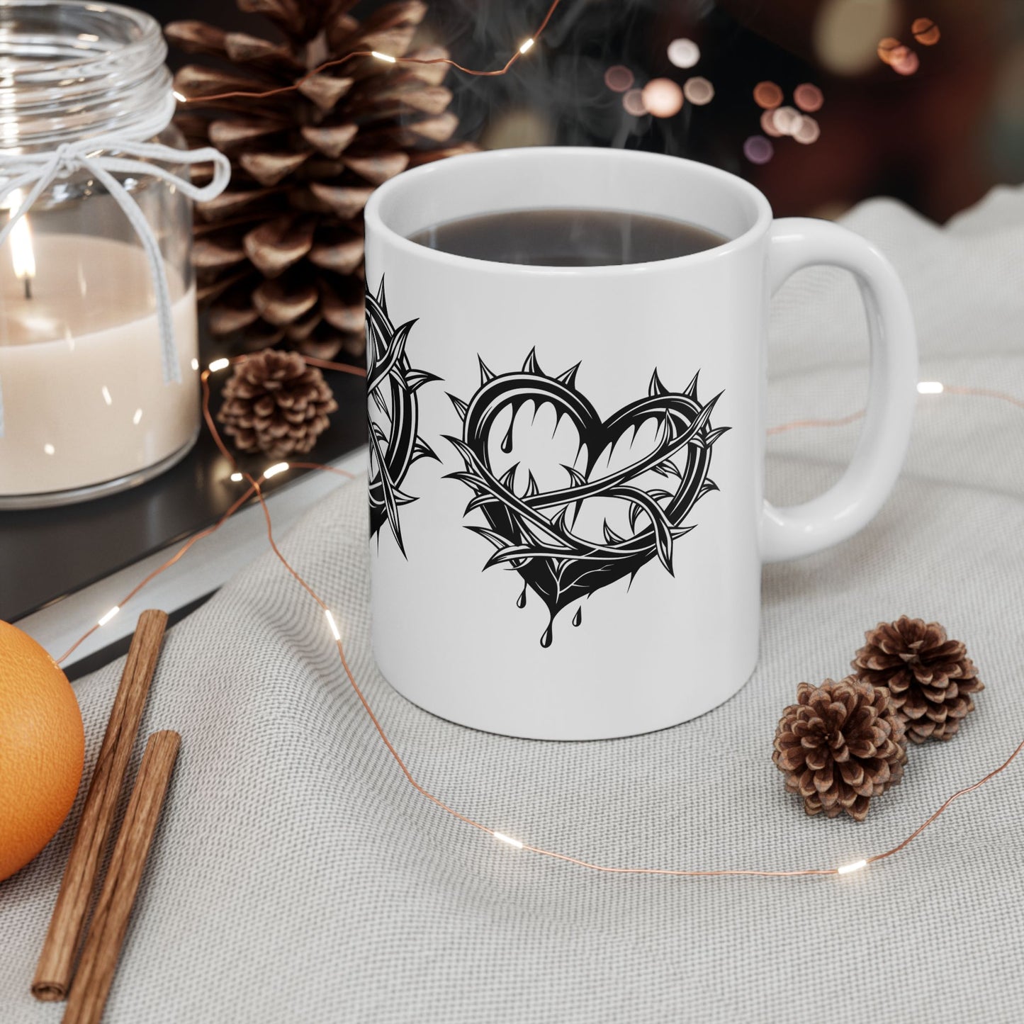 Gothic Heart Design Ceramic Mug | Unique Coffee Cup for Gifts, Valentine's Day, Home Decor, Art Lovers, or Halloween