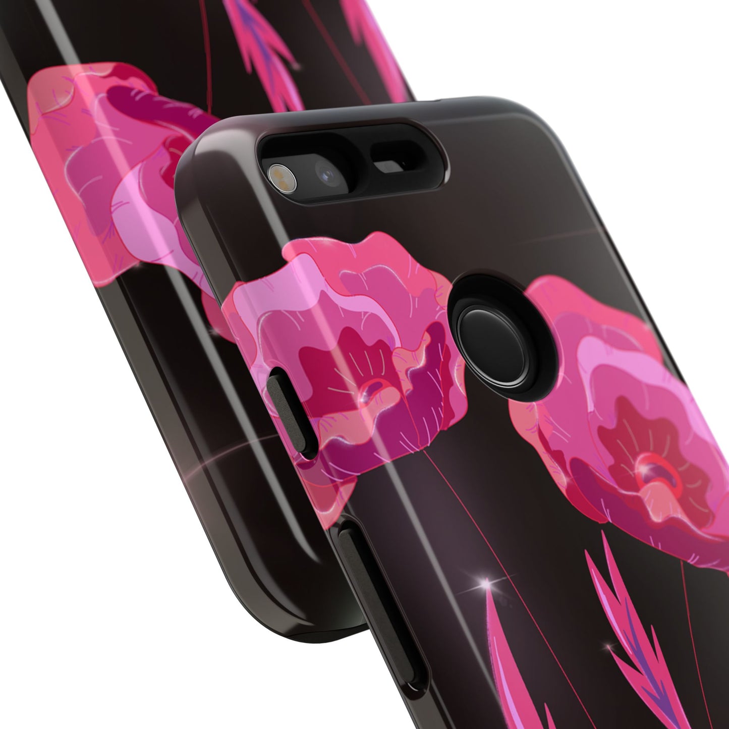 Floral iPhone Case | Tough Cases with Pink Poppy Design, Elegant Flower Phone Cover, Gift for Her, Spring Accessories, Chic Tech