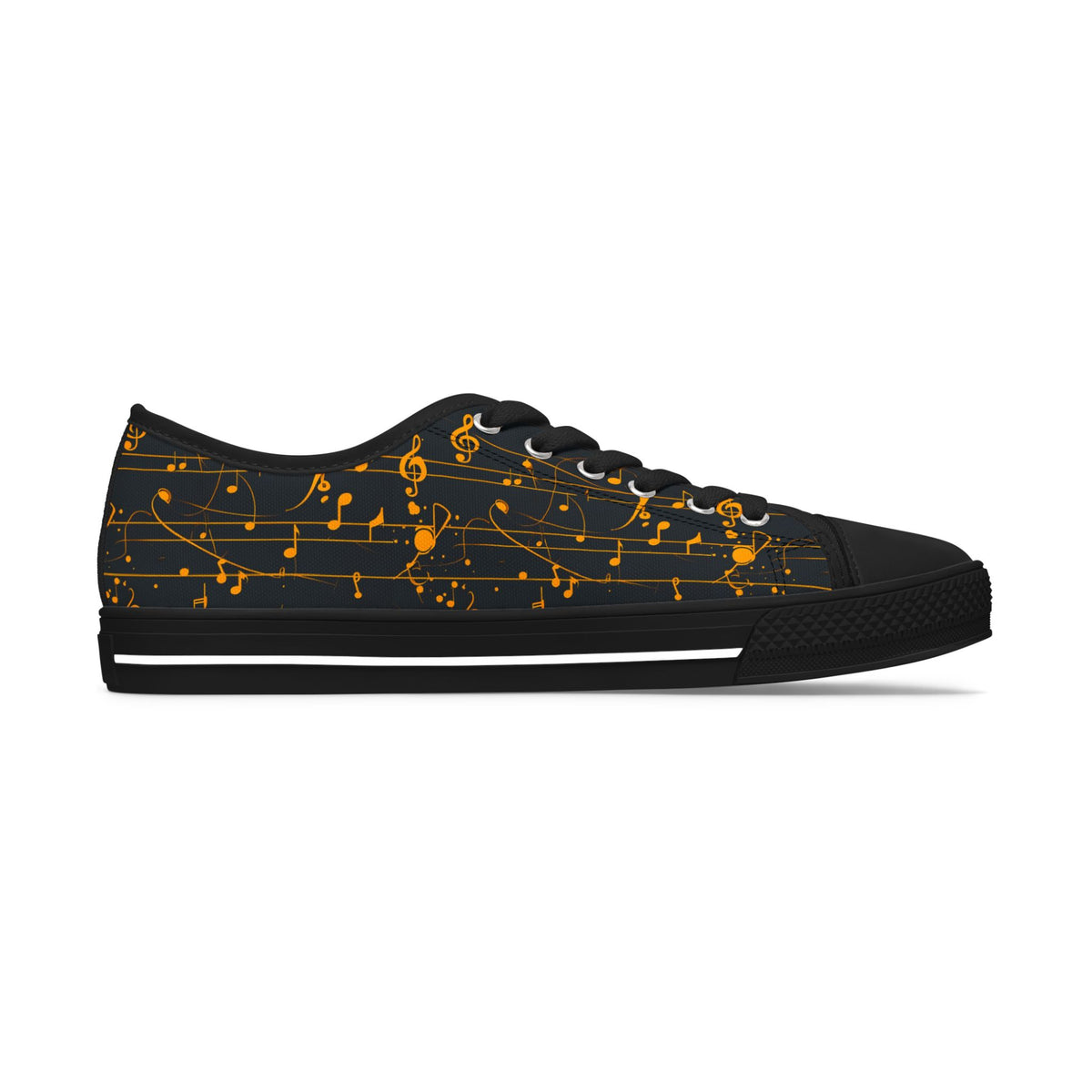 Low Top Sneakers — Black Gold Musical Notes Design