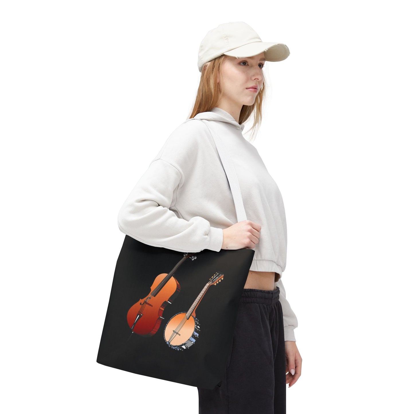 Musical Instruments Tote Bag, Music Lover Gift, Banjo and Cello Design, Stylish Grocery Tote, Concert Bag, Eco-Friendly Carryall