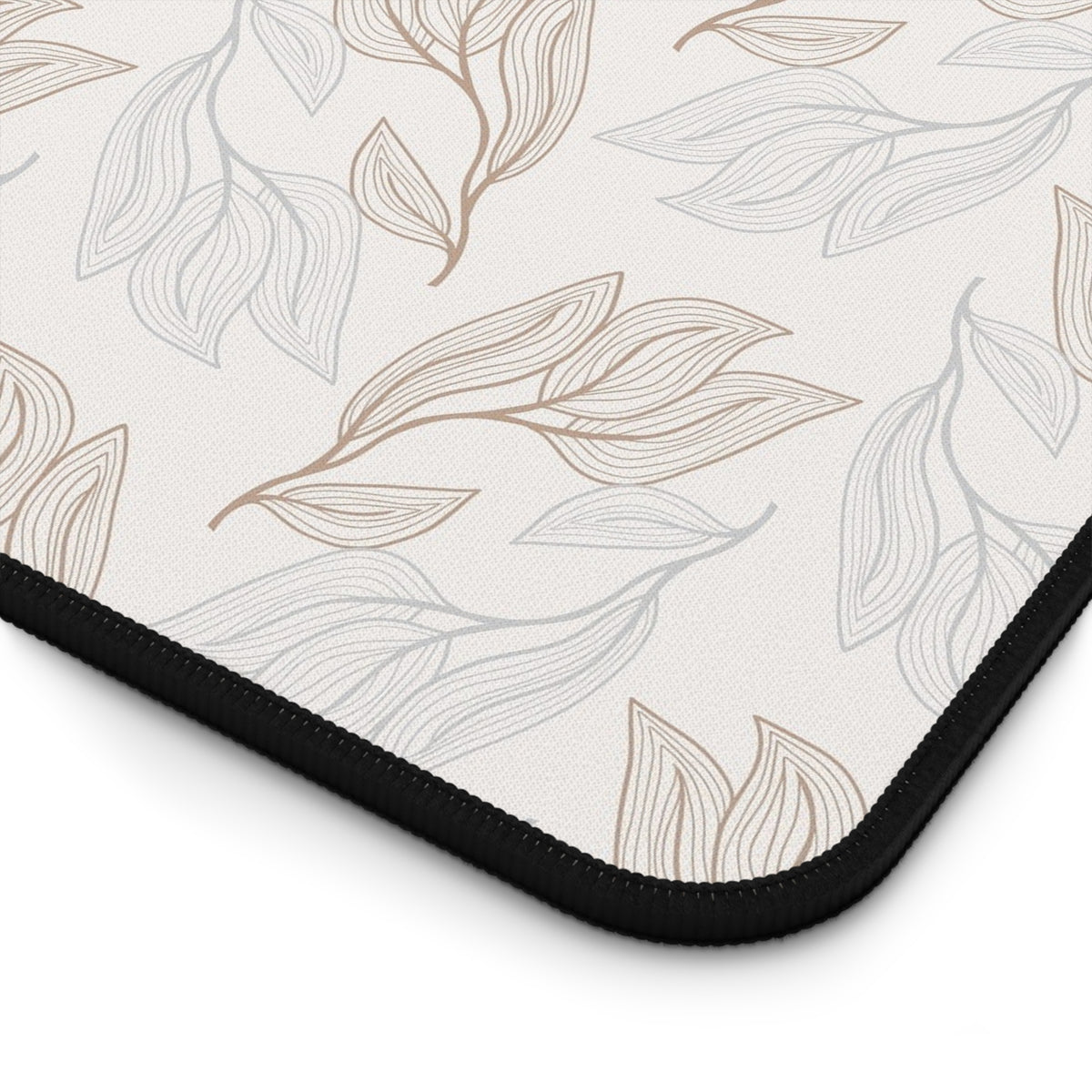 Desk Mat — Neutral Leaf Pattern Desk Mat (Beige Minimal Botanical Mousepad)