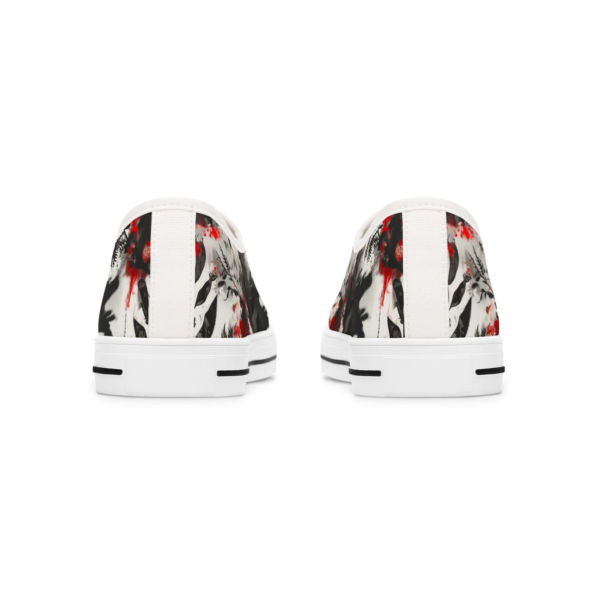 Floral Ink-Blend Low Top Sneakers — Artistic Black & Red Canvas Shoes