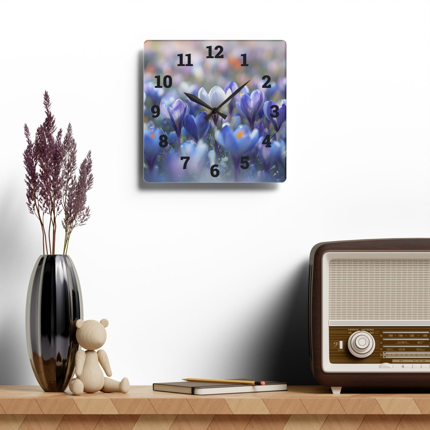 Elegant Floral Acrylic Wall Clock, Home Decor, Wall Art, Gift for Her