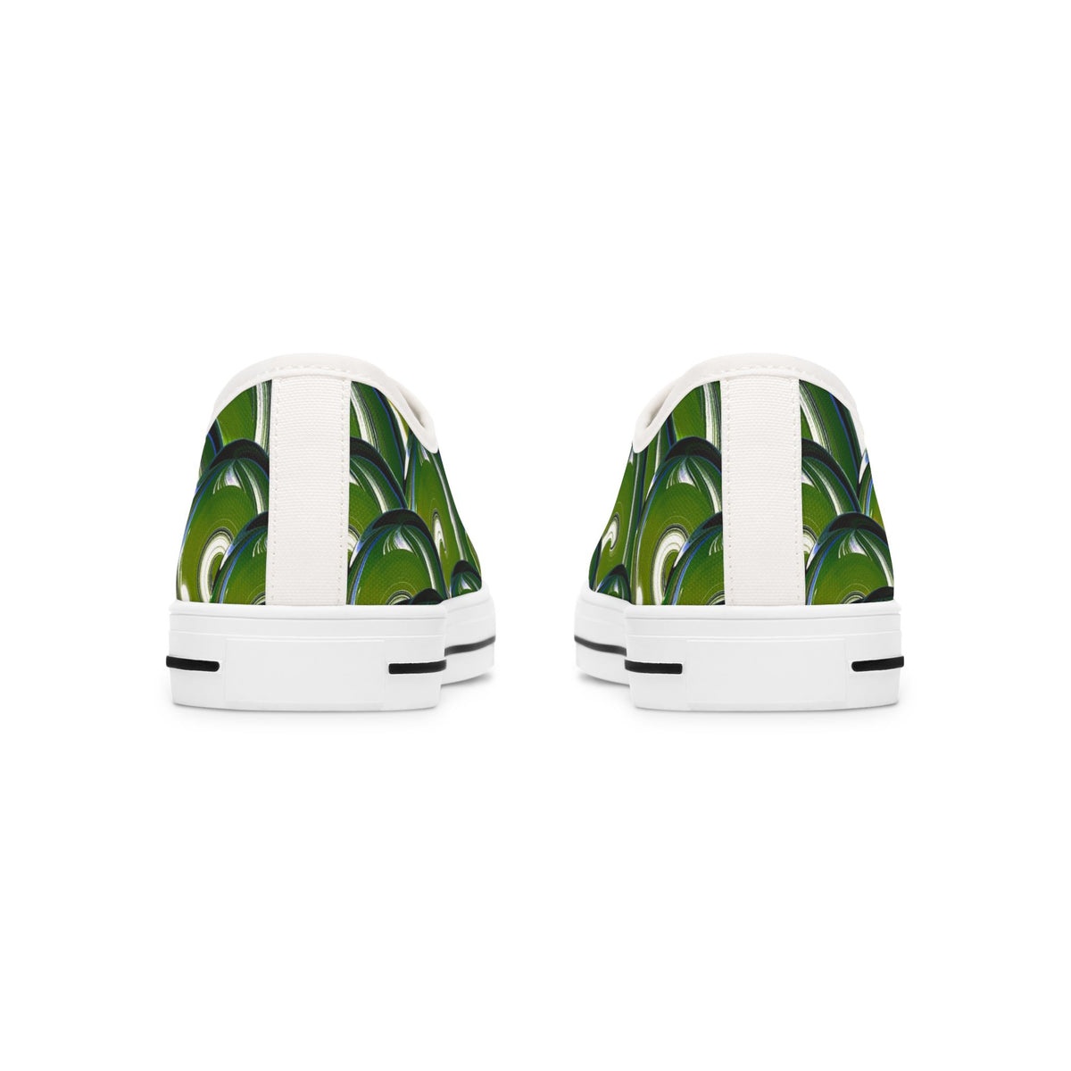 Green Bubble Pattern Women's Low Top Sneakers — Retro Abstract Tennis Shoes