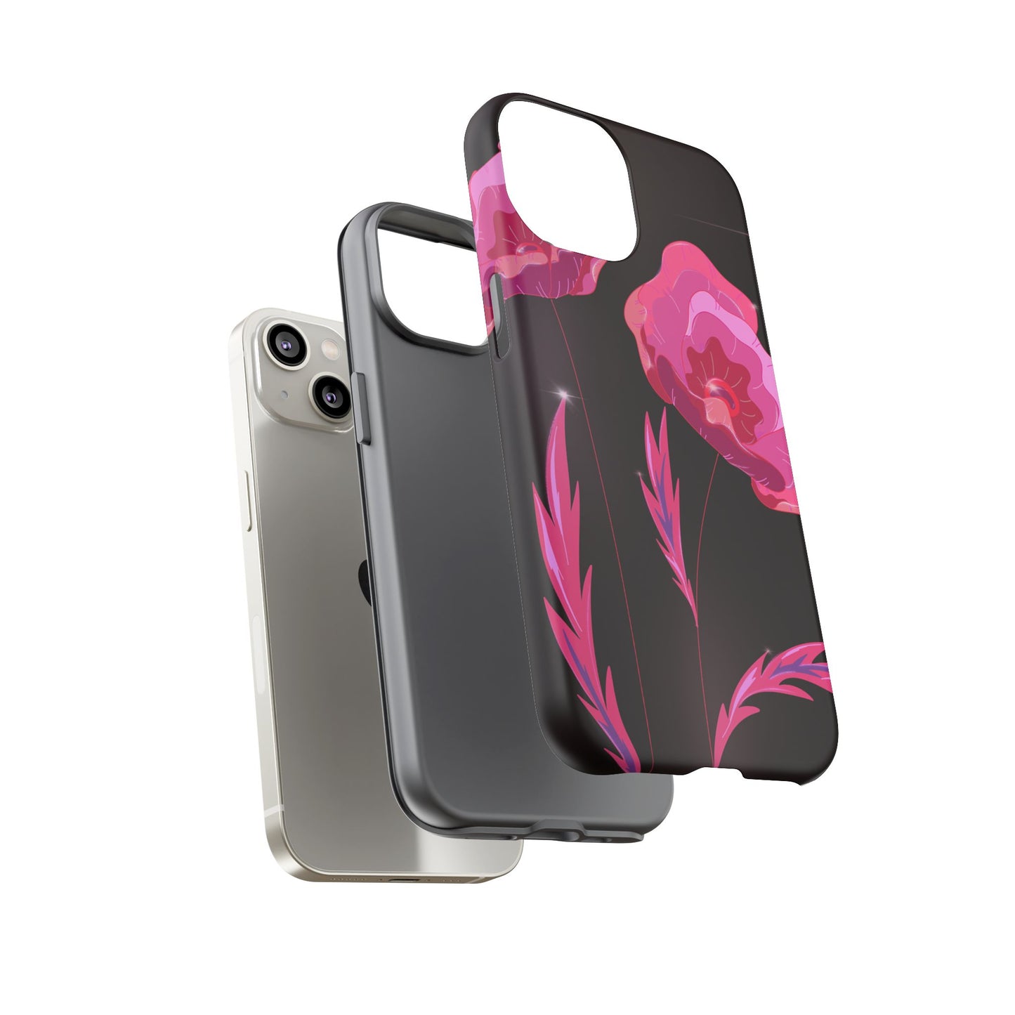 Floral iPhone Case | Tough Cases with Pink Poppy Design, Elegant Flower Phone Cover, Gift for Her, Spring Accessories, Chic Tech