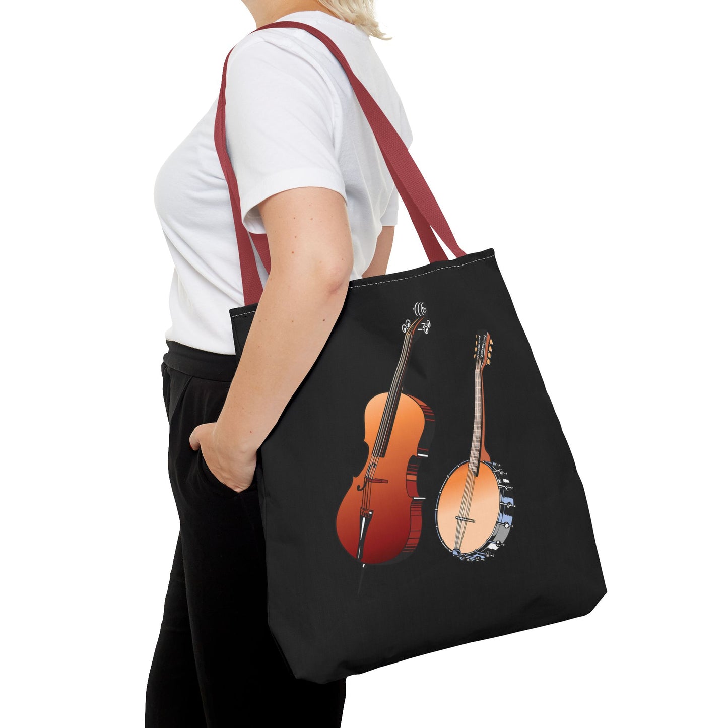 Musical Instruments Tote Bag, Music Lover Gift, Banjo and Cello Design, Stylish Grocery Tote, Concert Bag, Eco-Friendly Carryall