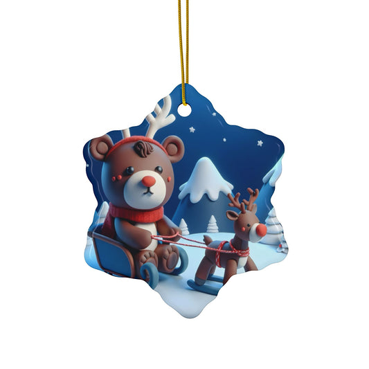 Festive Ceramic Ornaments, Holiday Decor, Christmas Gifts, 2-Sided Print, Cute Bear & Reindeer Design, Tree Decorations, Winter Wonderland