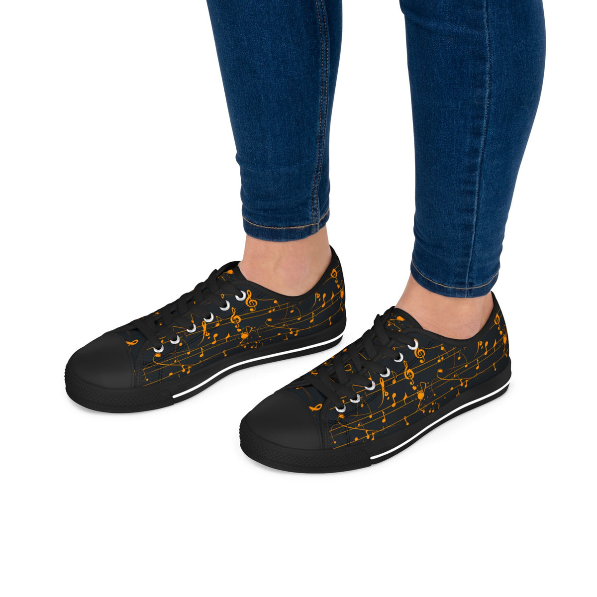 Low Top Sneakers — Black Gold Musical Notes Design