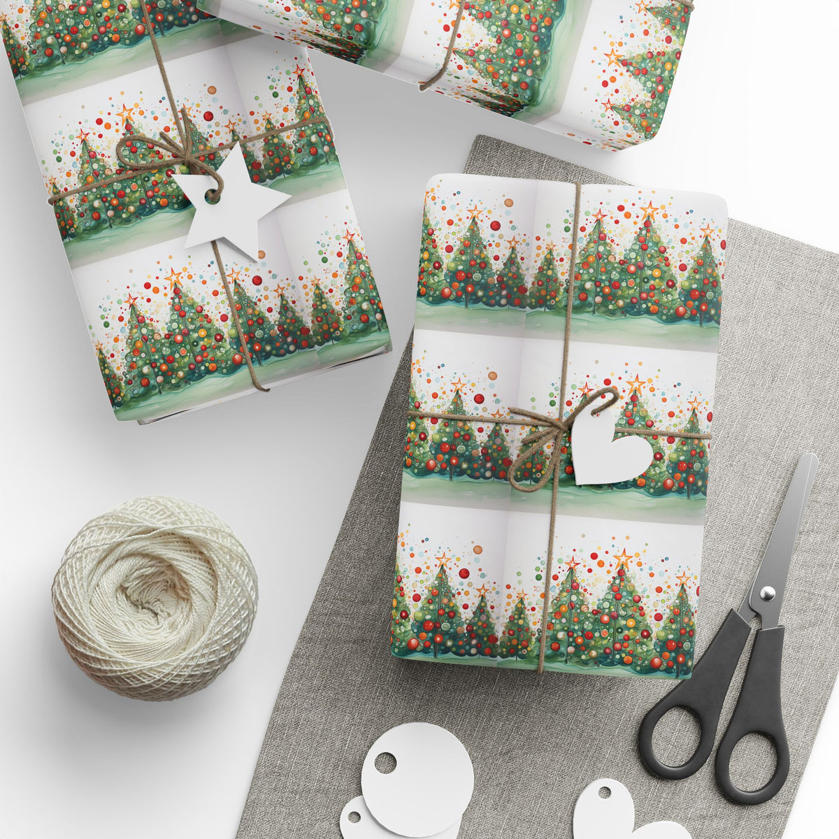Christmas Tree Confetti Wrapping Paper Roll — Festive Holiday Gift Wrap