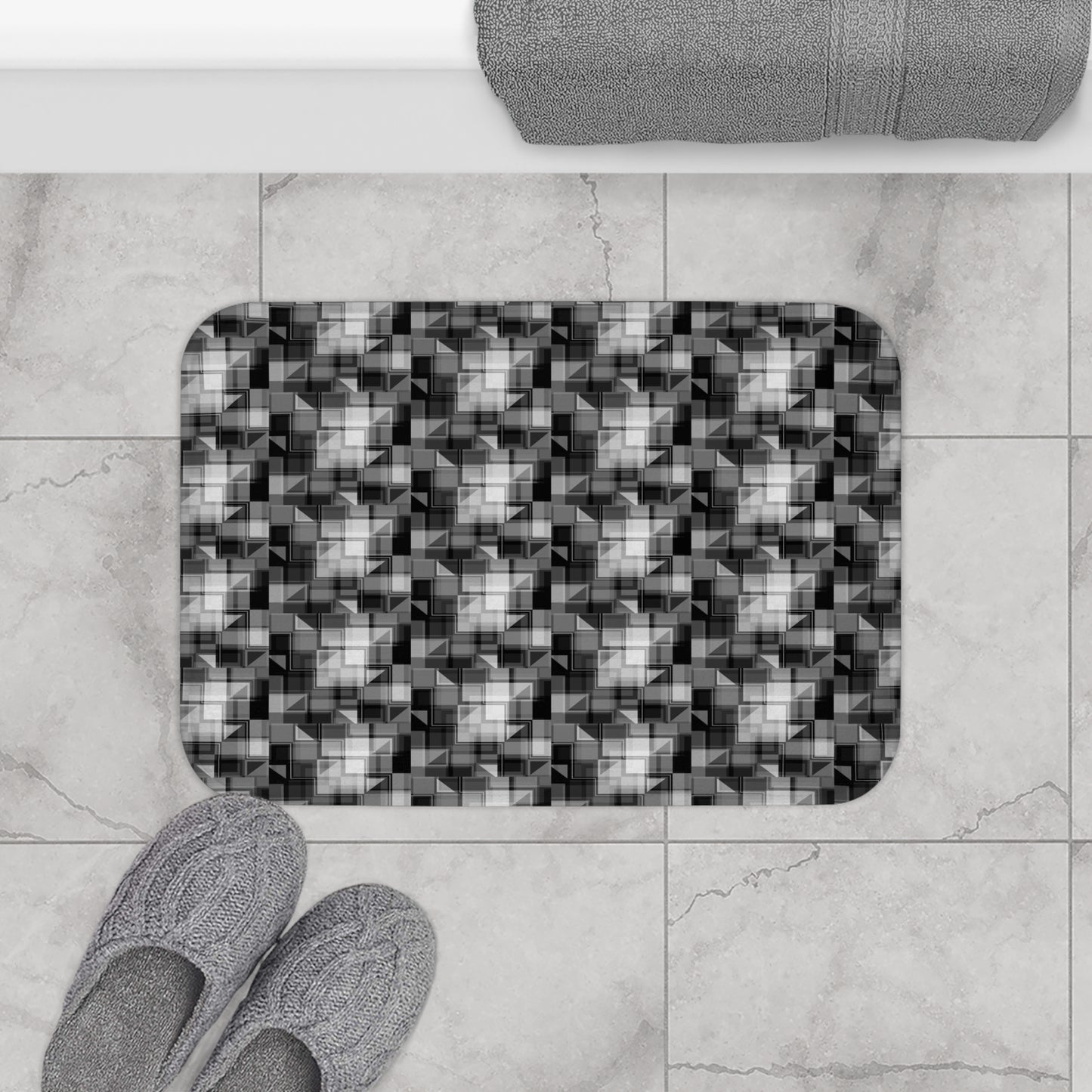 Modern Geometric Bath Mat, Stylish Bathroom Decor, Home Essentials, Unique Gift Idea, Minimalist Design, Black and White