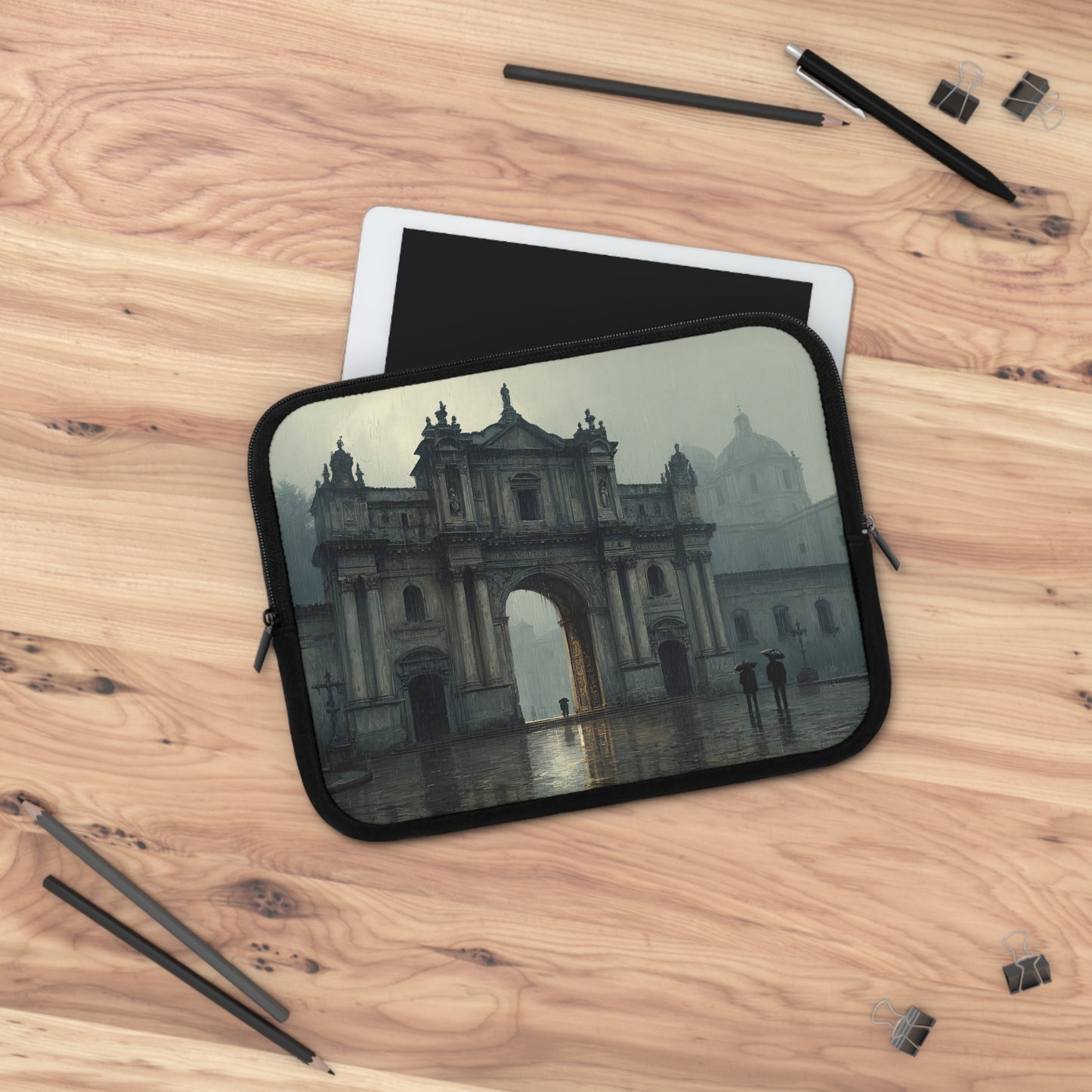 Elegant Vintage Laptop Sleeve with Architectural Design, Computer Case, Tech Accessory, Gift for Students, Stylish Electronics Protection