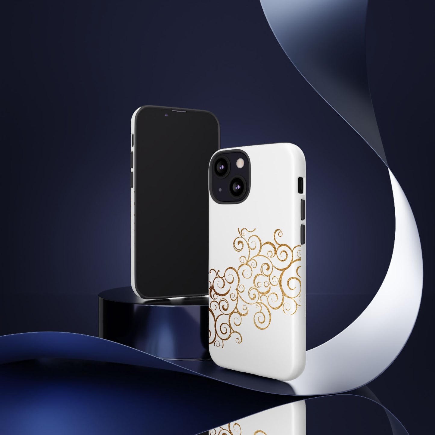 Elegant Floral Phone Case, Tough Cases, Gold Swirls, Stylish Protection, Trendy Gift, Chic Accessory